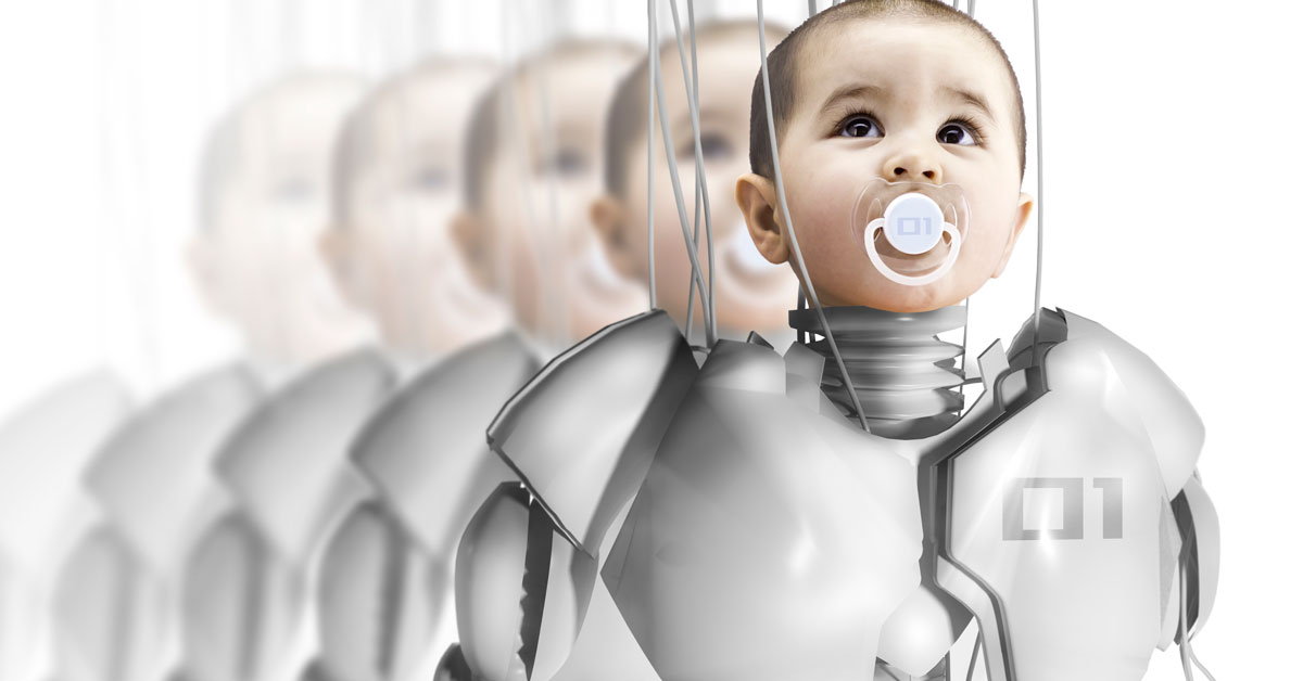 Child robot creating clones genetic engineering