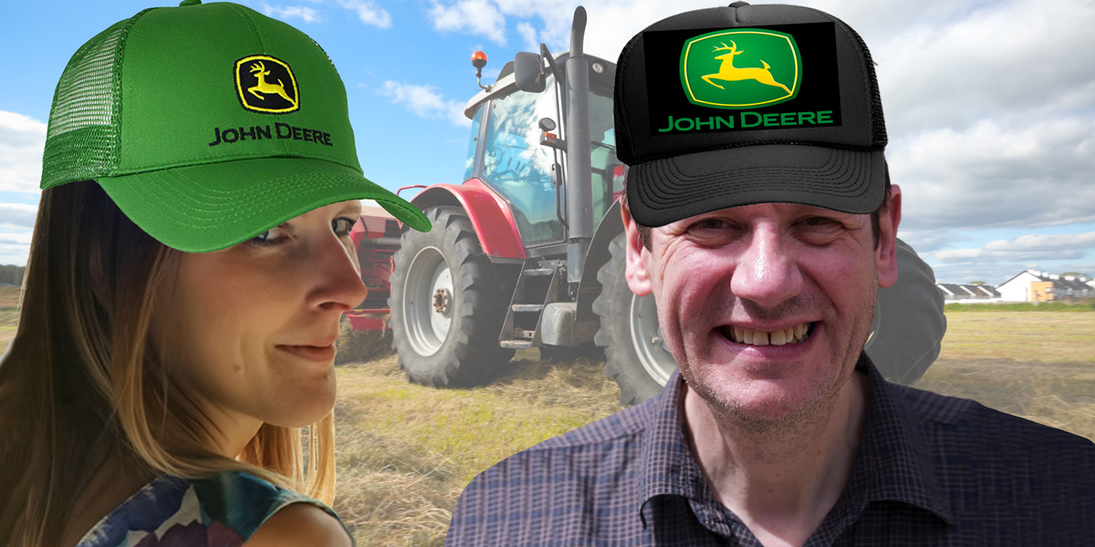 Claire and Jonathan with John Deere hats