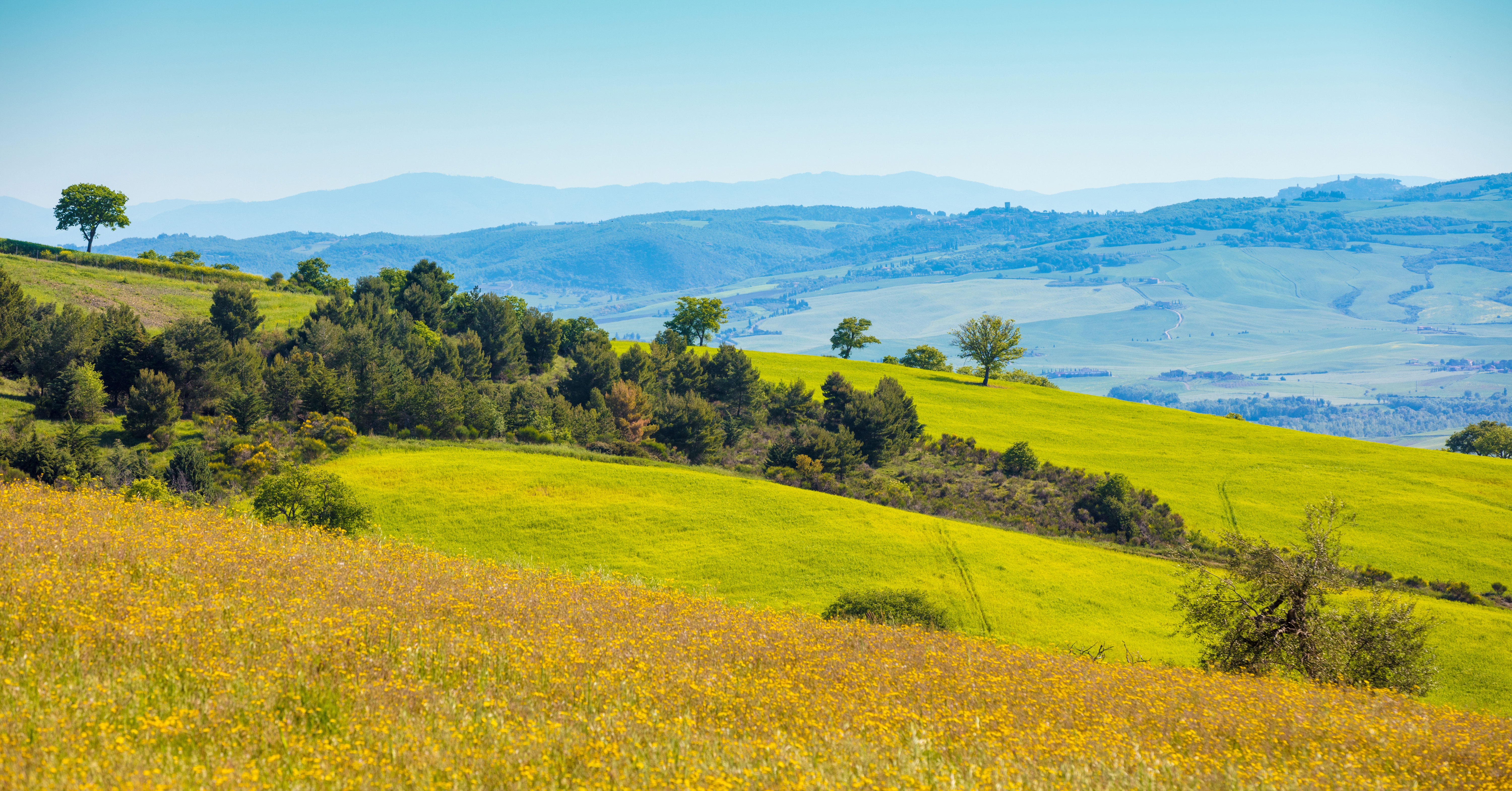 Fields, hills and sky