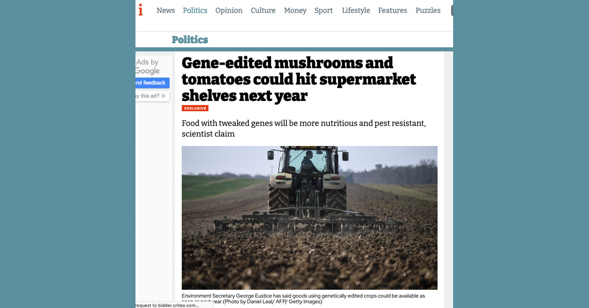 Gene edited mushrooms and tomatoes article