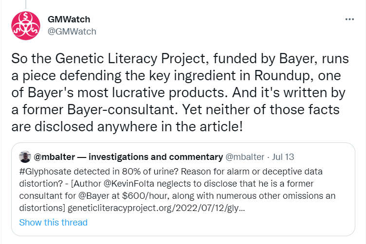 Genetic Literacy Project - No Bayer Disclosures