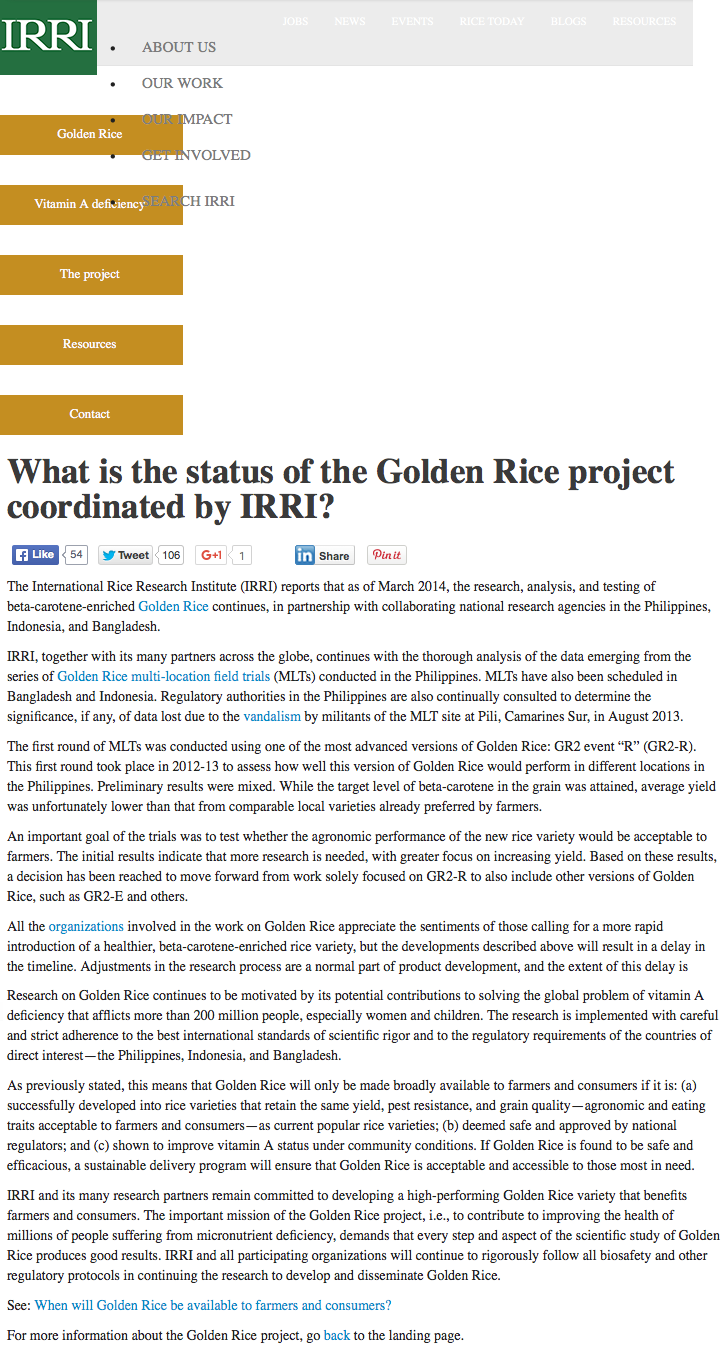 IRRI Golden Rice statement