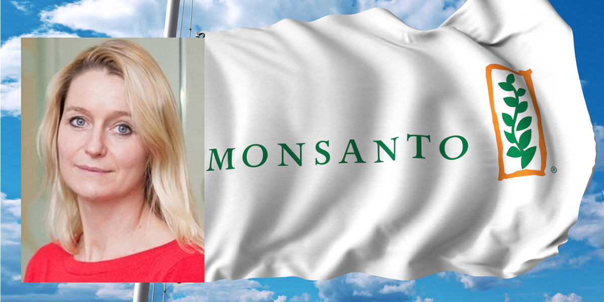 Kate Kelland of Reuters and Monsanto Flag