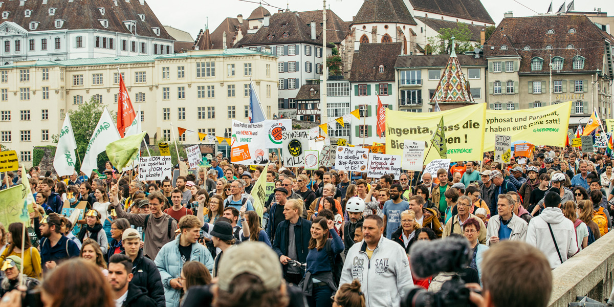 Over 2000 people march against Bayer and Syngenta in Basel, Switzerland