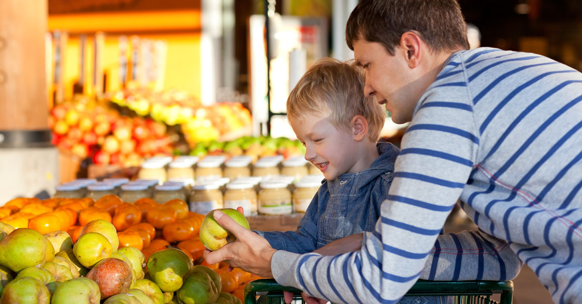 Mother and child choosing food