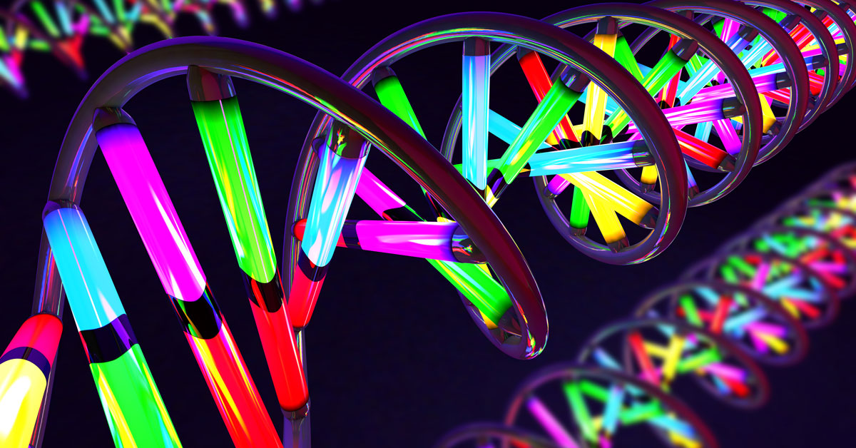 Multicolored neon light twisted DNA strand