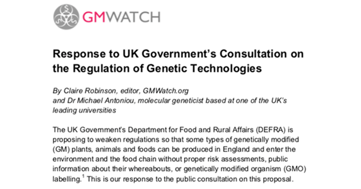 Response to UK Government consultation on Genetic Technologies