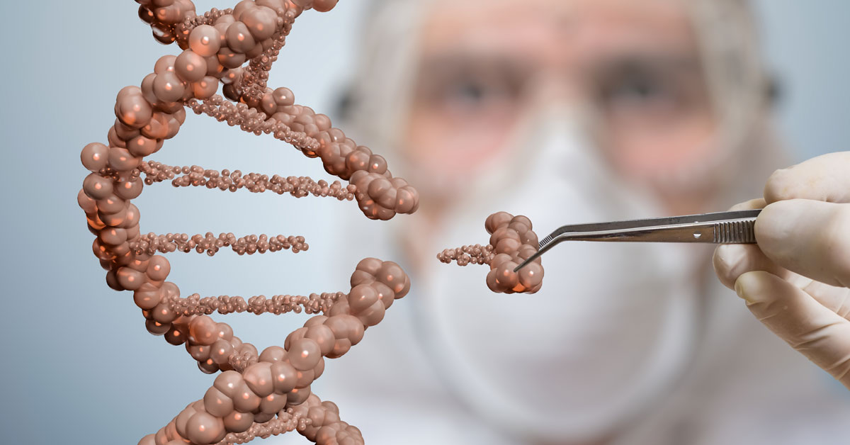 Scientist is replacing part of a DNA molecule