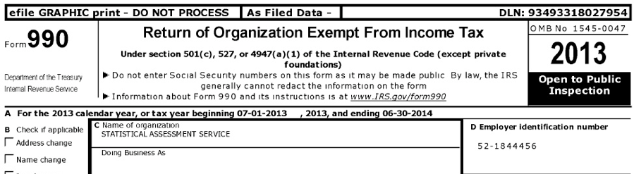 990 Income tax form for STATS Statistical Assessment