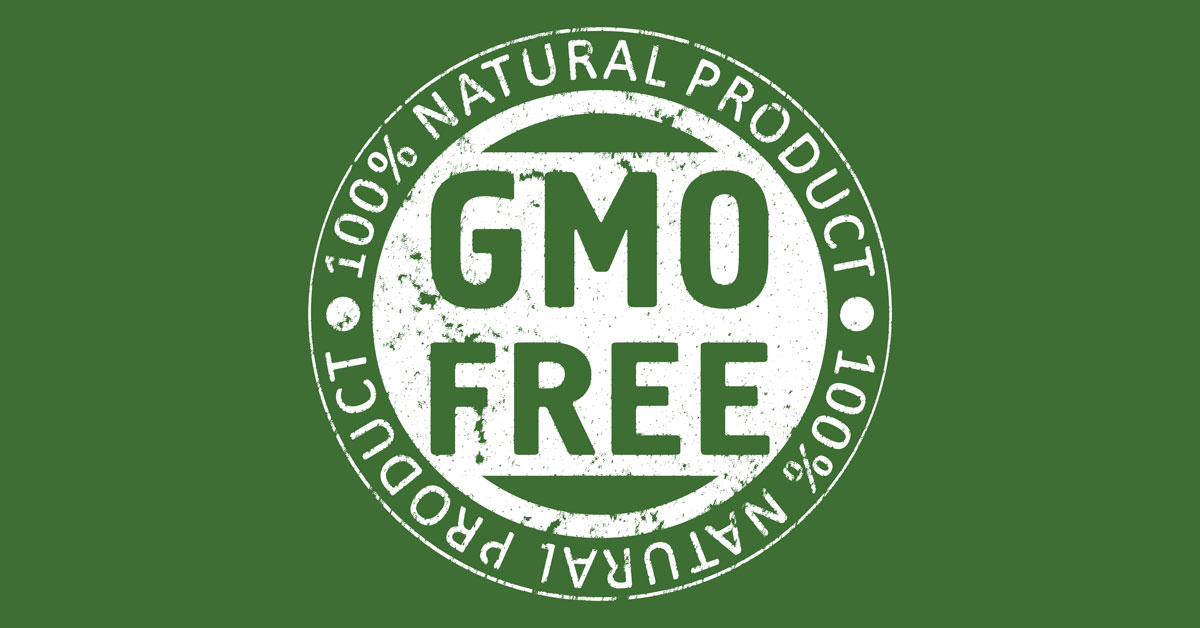 GMO Free rubber stamp white against green